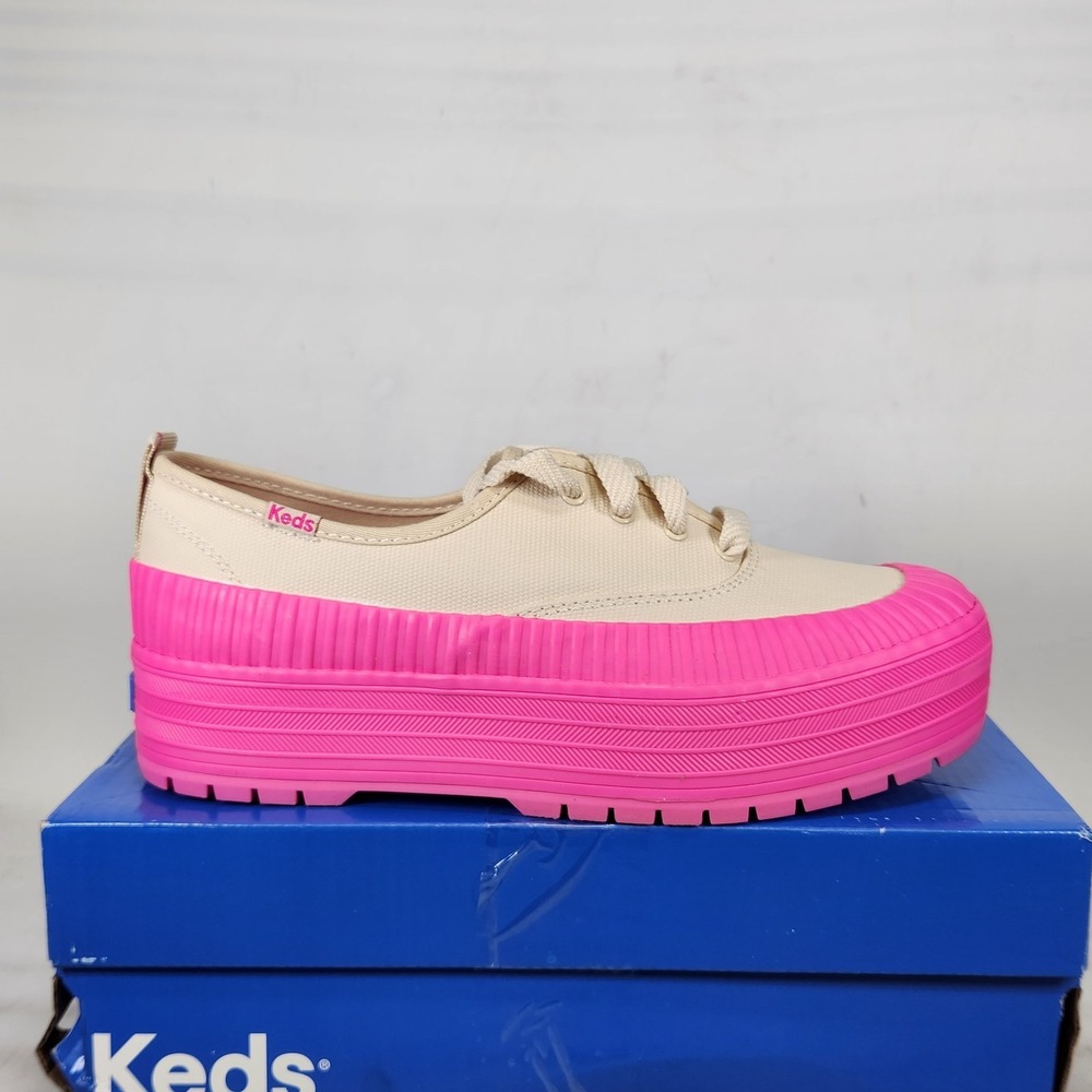 Keds The Platform Sneaker Women Size 8.5 Oat Shocking Pink Canvas Lace Up